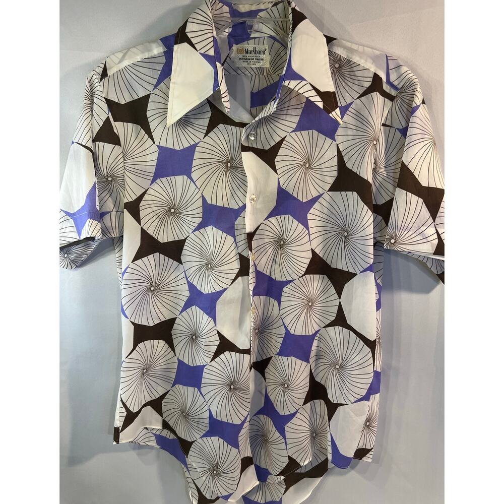 Vintage Marlboro White Brown Purple Spiral printed Short Sleeve Shirt  Large EC